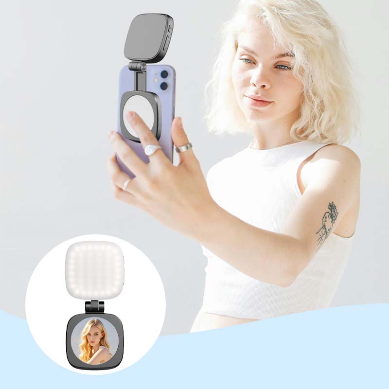 3-in-1-Telefonständer, Spiegel und magnetisches Selfie-Fülllicht