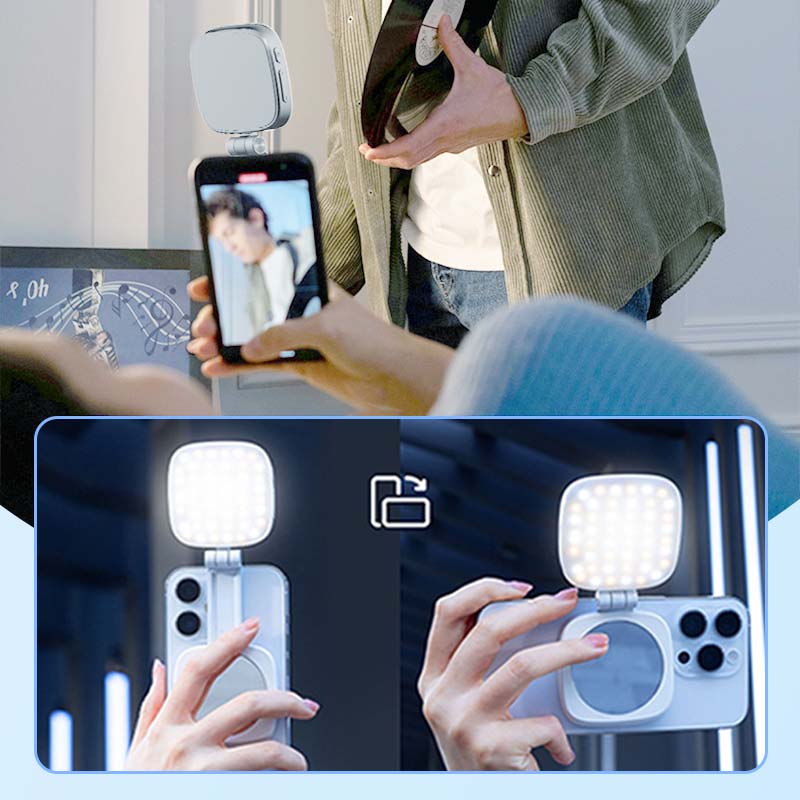 3-in-1-Telefonständer, Spiegel und magnetisches Selfie-Fülllicht
