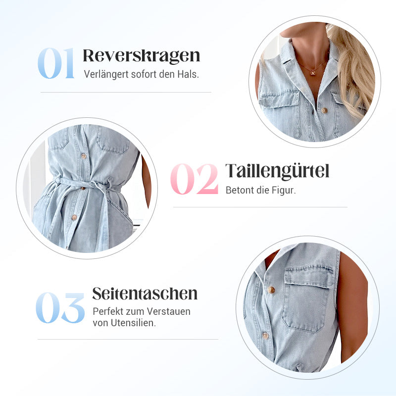 ⏳50 % Rabatt💥Damen-Midi-Jeanskleid mit Taillenband