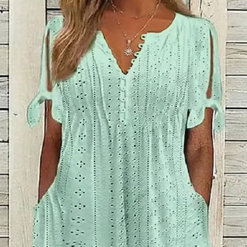🌸💐Elegantes Kleid mit V-Ausschnitt und Hohlkehle für Frauen🚀Kaufen Sie 2 und erhalten Sie kostenlosen Versand🚀
