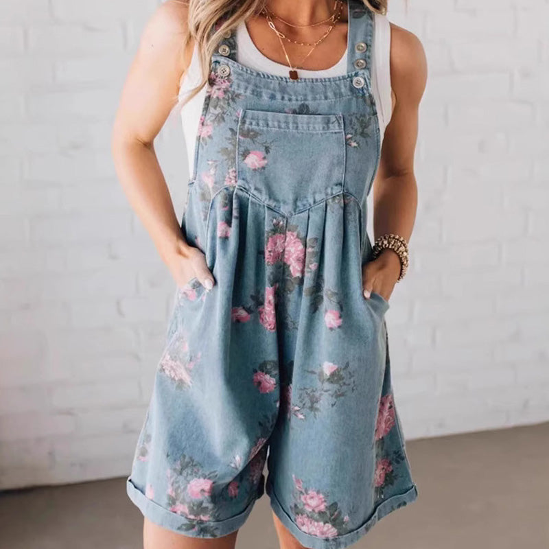 🩷2025 Heiße Produkte🌸Modischer Denim-Overall mit Blumendruck im Vintage-Look
