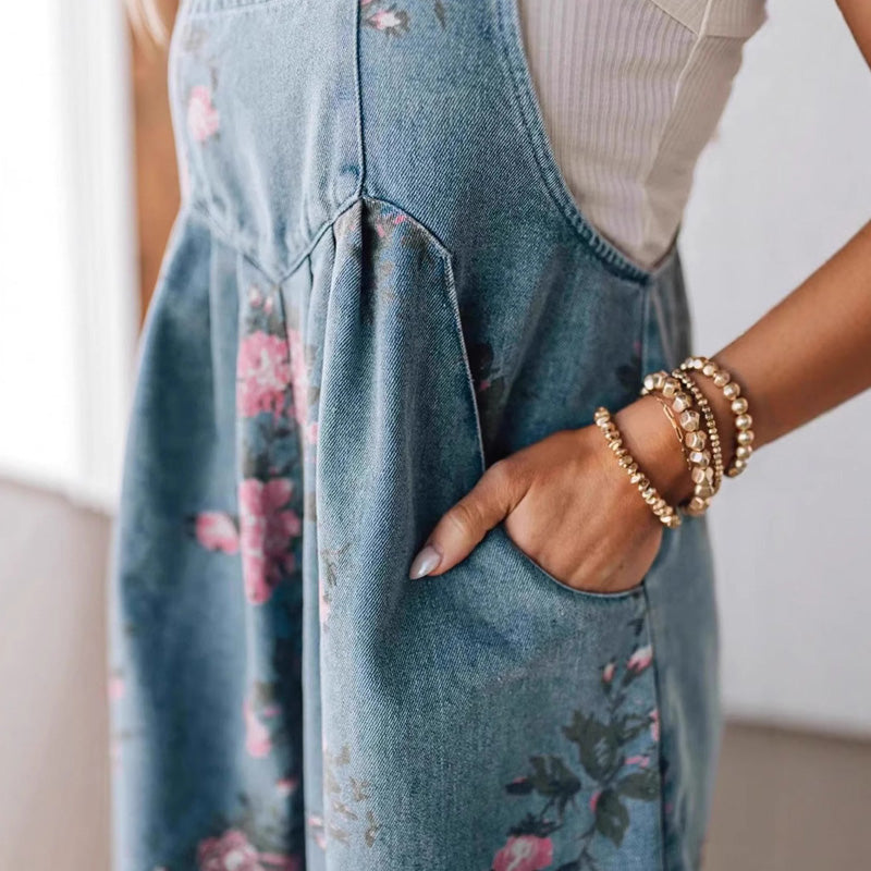 🩷2025 Heiße Produkte🌸Modischer Denim-Overall mit Blumendruck im Vintage-Look