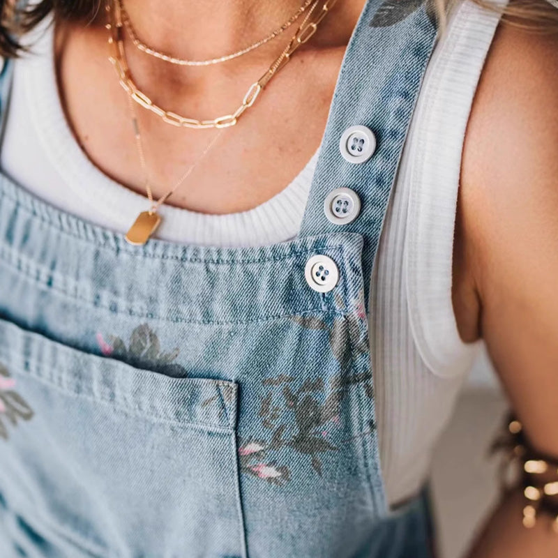 🩷2025 Heiße Produkte🌸Modischer Denim-Overall mit Blumendruck im Vintage-Look
