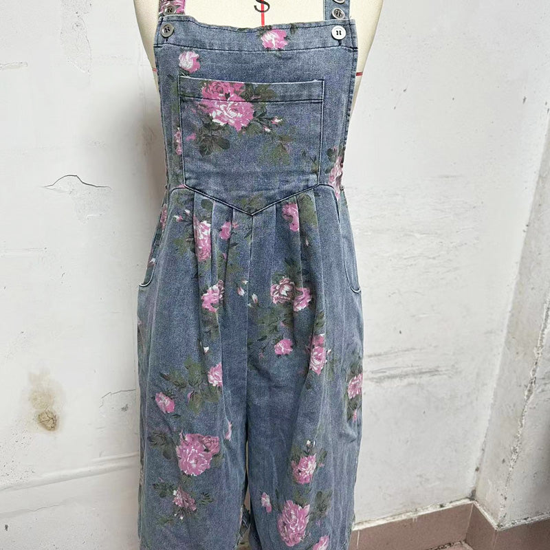 🩷2025 Heiße Produkte🌸Modischer Denim-Overall mit Blumendruck im Vintage-Look