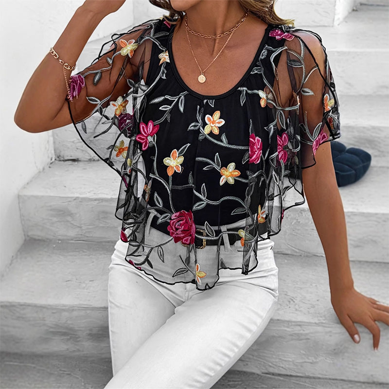 ⏳Begrenzte Zeit 50% Rabatt💥🌸Was soll ich morgen anziehen?💥Bedrucktes Mesh-Patchwork-Top für Frauen