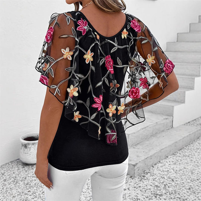 ⏳Begrenzte Zeit 50% Rabatt💥🌸Was soll ich morgen anziehen?💥Bedrucktes Mesh-Patchwork-Top für Frauen
