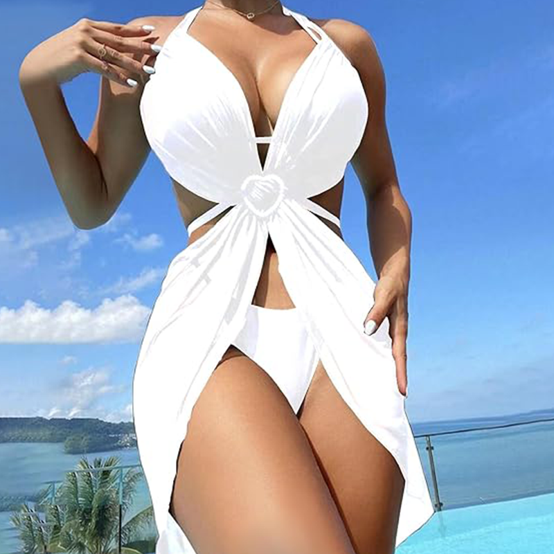 Einfarbiger Halter-Bikini-3-Teil-Set