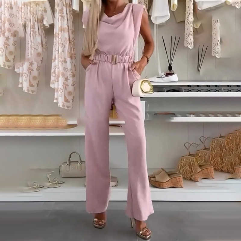 Ärmelloser Damen-Jumpsuit mit Wasserfallausschnitt