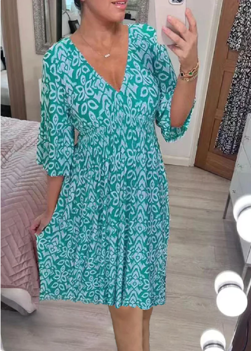 🔥Großer Verkauf - 50% RABATT🔥Mini-Boho-Kleid mit V-Ausschnitt  ✈Kaufen Sie zwei Stück und die Lieferung ist kostenlos