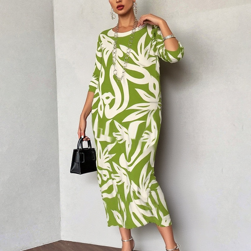 💖Elegantes, lockeres Damenkleid mit Rundhalsausschnitt und Aufdruck