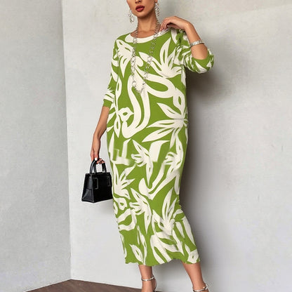 💖Elegantes, lockeres Damenkleid mit Rundhalsausschnitt und Aufdruck