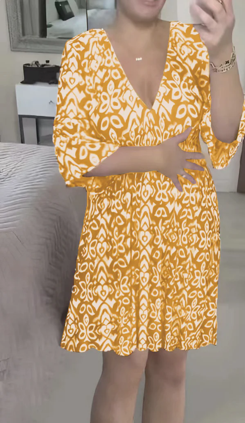 🔥Großer Verkauf - 50% RABATT🔥Mini-Boho-Kleid mit V-Ausschnitt  ✈Kaufen Sie zwei Stück und die Lieferung ist kostenlos