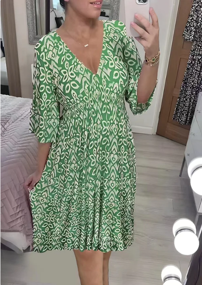 🔥Großer Verkauf - 50% RABATT🔥Mini-Boho-Kleid mit V-Ausschnitt  ✈Kaufen Sie zwei Stück und die Lieferung ist kostenlos