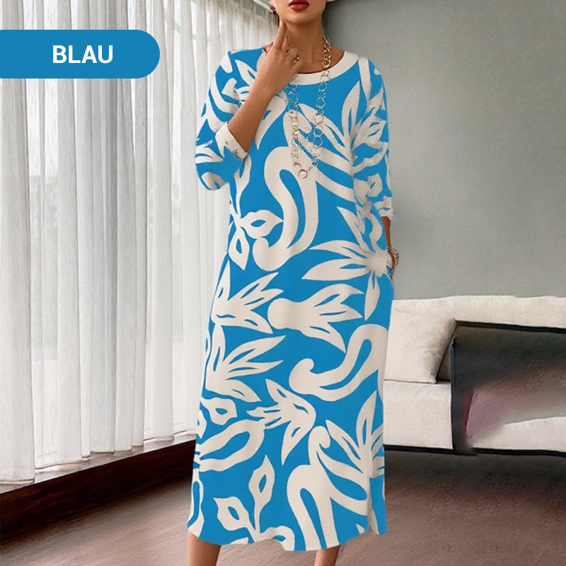 💖Elegantes, lockeres Damenkleid mit Rundhalsausschnitt und Aufdruck