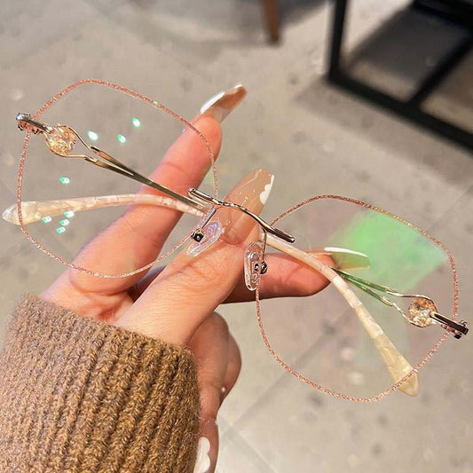 🌸Herbstschlussverkauf💕Randlose Brille mit Blaulichtschutz und synthetischen Diamanten für Damen