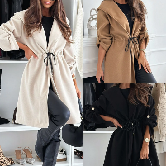 Women’s Trendy Tie Waist Hooded Long Coat