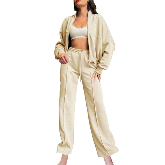 🔥Free shipping for a limited time🔥Women's Long Sleeve Zip Coat Drawstring Sweatpants 2-Piece Sets