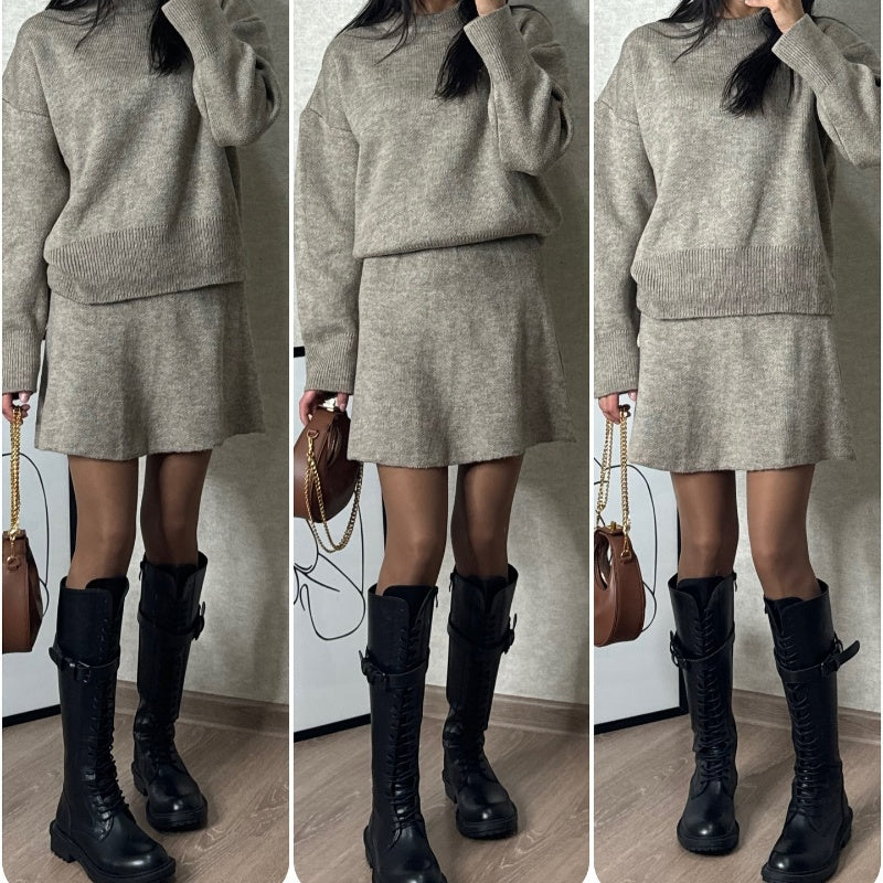 🔥Free shipping for a limited time🔥 2-Piece Sweater Set: Long-Sleeve Top & Mini Skirt