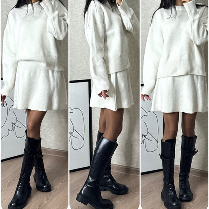 🔥Free shipping for a limited time🔥 2-Piece Sweater Set: Long-Sleeve Top & Mini Skirt