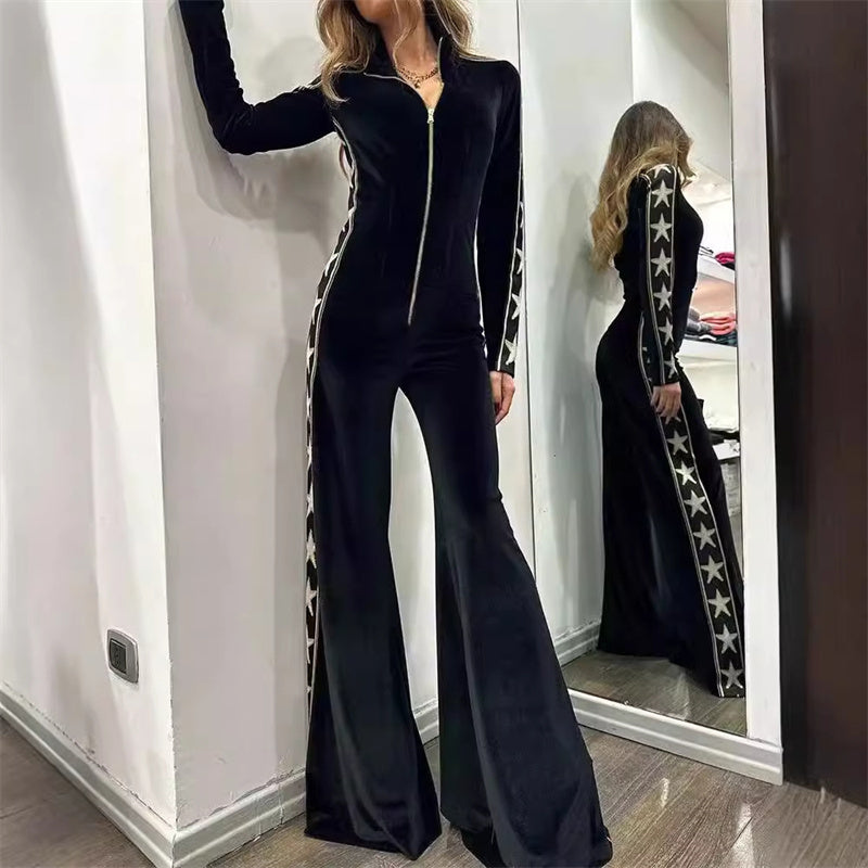 Women's Zip-Up Bell Bottom Jumpsuit