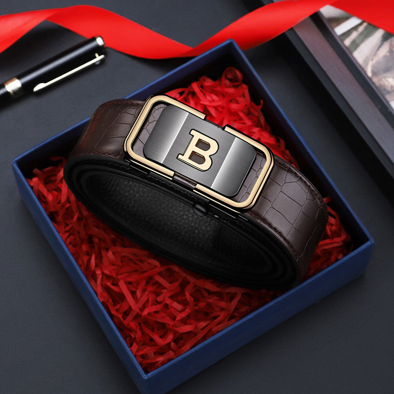 Men's Crocodile-Patterned Automatic Buckle Belt