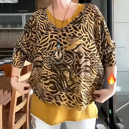 💕Leopard Print gefälschte zwei Frauen Top Shirts