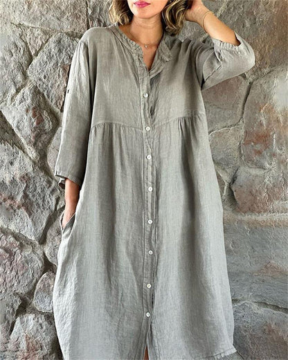 Lockeres Hemdkleid aus Baumwolle und Leinen