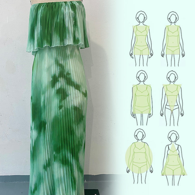 Bedrucktes, plissiertes Off-Shoulder-Kleid für Damen