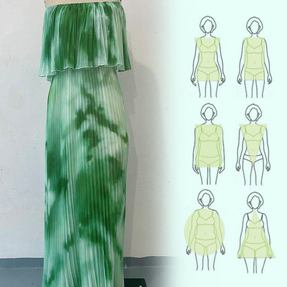 Bedrucktes, plissiertes Off-Shoulder-Kleid für Damen