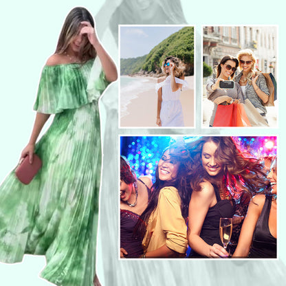 Bedrucktes, plissiertes Off-Shoulder-Kleid für Damen
