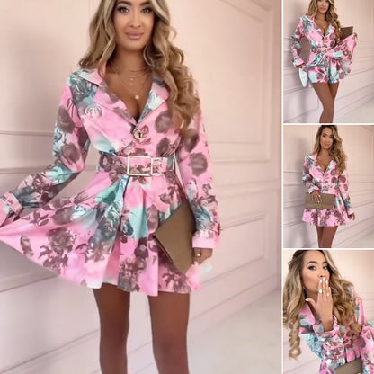 👗Frauen Mode floral taillierte Langarmkleider