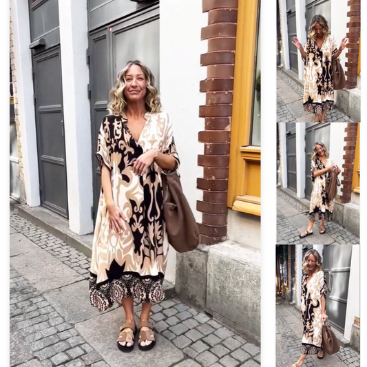 Lose V-Ausschnitt mit Frauen gedrucktes Kleid👗