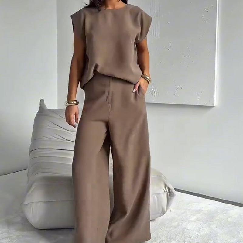 🔥Damen T-Shirt und weit geschnittene Hose, 2-teilig