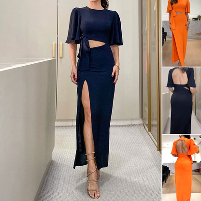 🩷🔥Backless Midi Dress with Waist Cutout and Slit