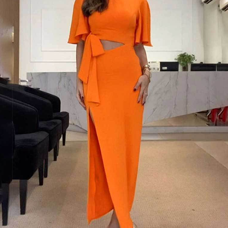 🩷🔥Backless Midi Dress with Waist Cutout and Slit