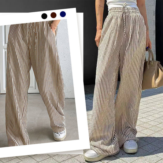 Damen Freizeit-Hose mit vertikalen Streifen und Kordelzug