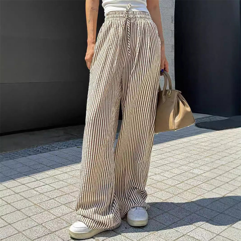 Damen Freizeit-Hose mit vertikalen Streifen und Kordelzug