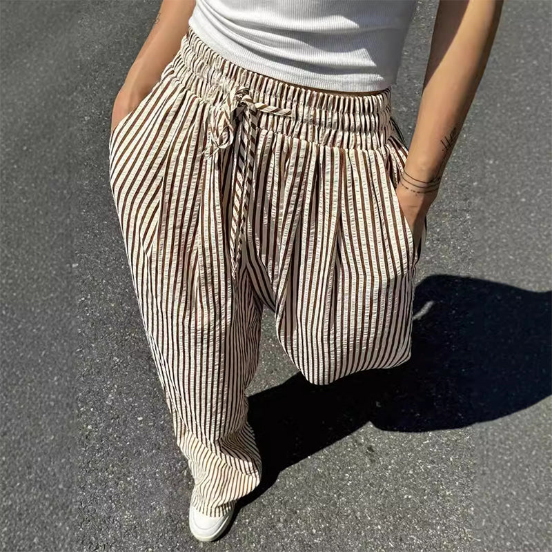 Damen Freizeit-Hose mit vertikalen Streifen und Kordelzug