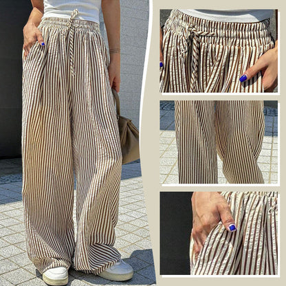 Damen Freizeit-Hose mit vertikalen Streifen und Kordelzug