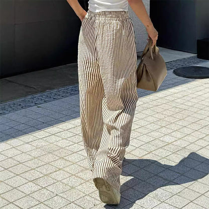 Damen Freizeit-Hose mit vertikalen Streifen und Kordelzug