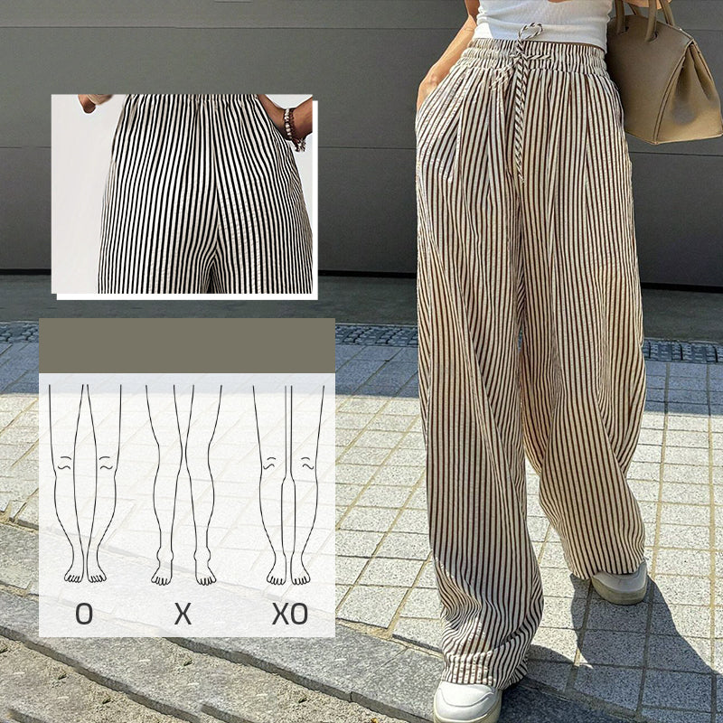 Damen Freizeit-Hose mit vertikalen Streifen und Kordelzug