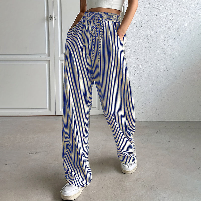 Damen Freizeit-Hose mit vertikalen Streifen und Kordelzug
