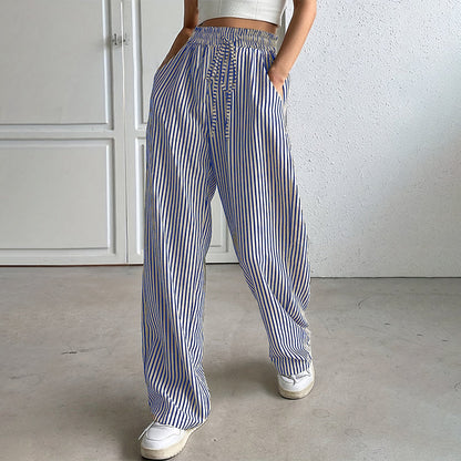 Damen Freizeit-Hose mit vertikalen Streifen und Kordelzug