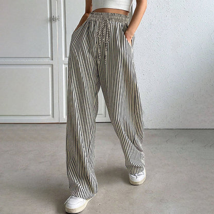 Damen Freizeit-Hose mit vertikalen Streifen und Kordelzug