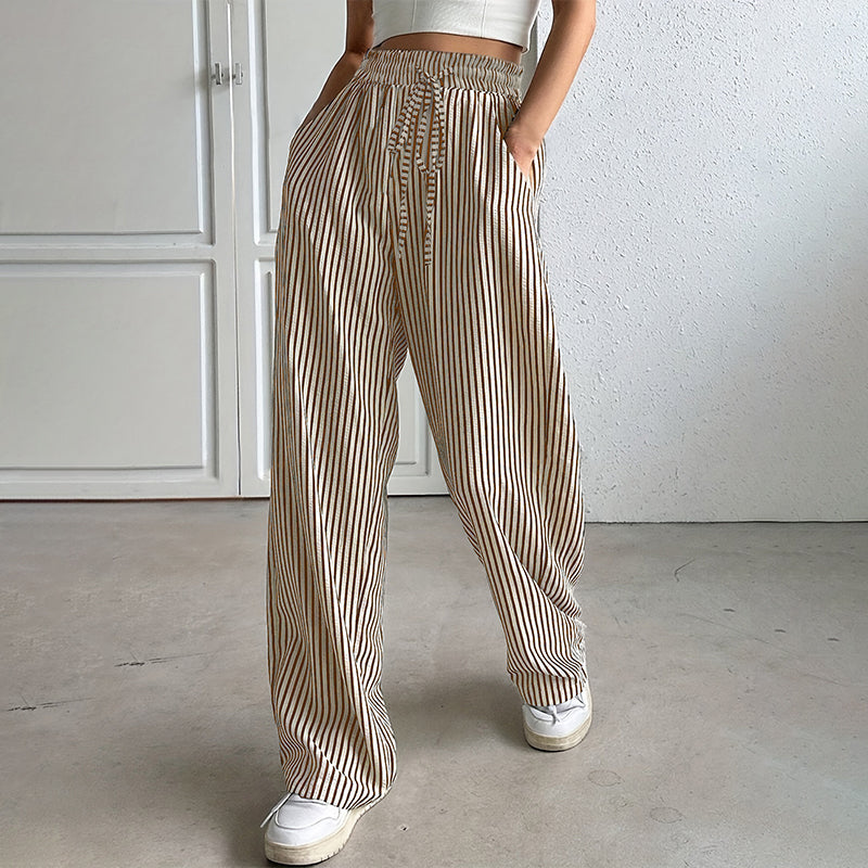Damen Freizeit-Hose mit vertikalen Streifen und Kordelzug