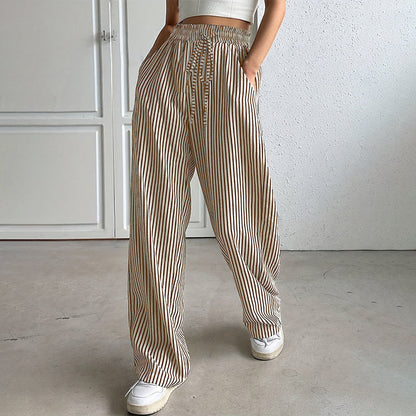 Damen Freizeit-Hose mit vertikalen Streifen und Kordelzug