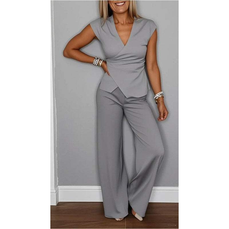 💋Elegantes Damen-Set aus Oberteil und Hose mit V-Ausschnitt