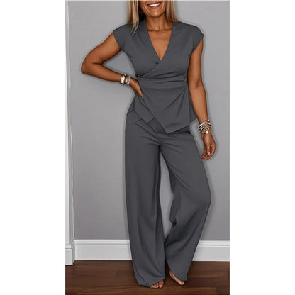 💋Elegantes Damen-Set aus Oberteil und Hose mit V-Ausschnitt