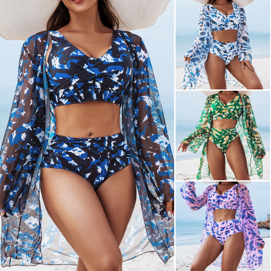 Damen 3-teiliges Bikini-Set mit Überwurf