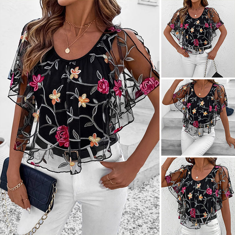 ⏳Begrenzte Zeit 50% Rabatt💥🌸Was soll ich morgen anziehen?💥Bedrucktes Mesh-Patchwork-Top für Frauen